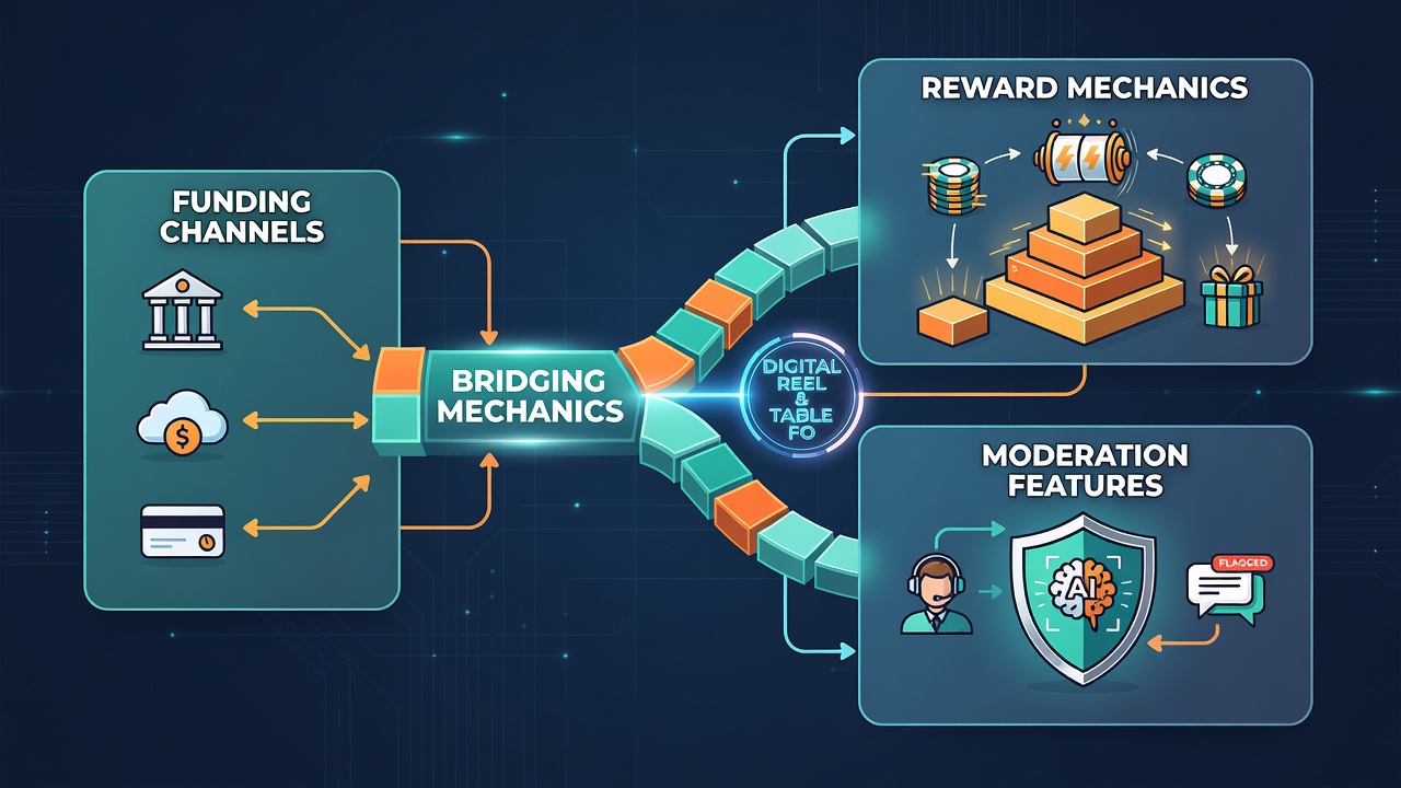 Moderation dashboard overlay on digital casino platform displaying funding limits and reward adjustments