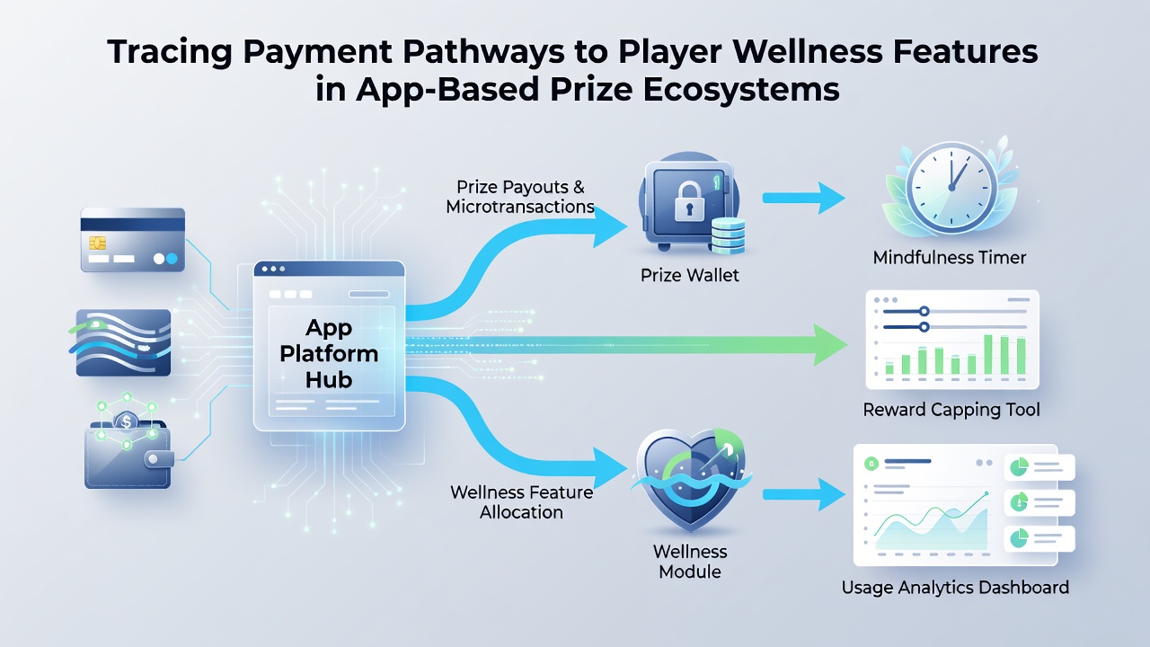 Diagram showing data flow from mobile payments to player protection features in prize ecosystems